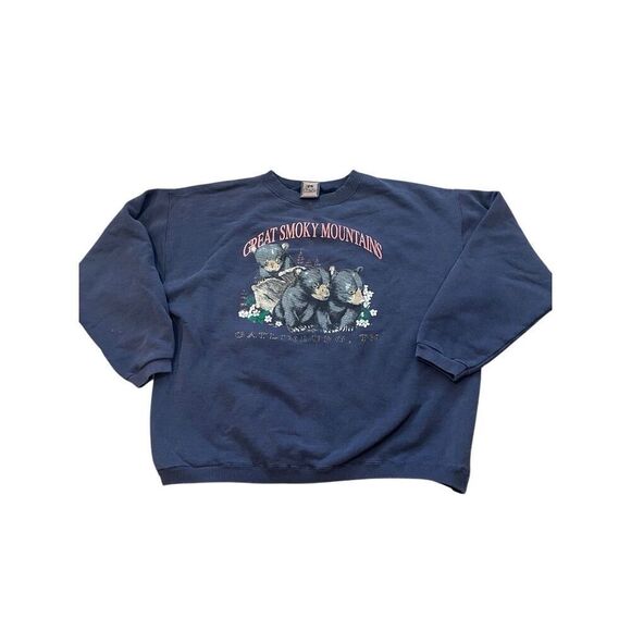 Vintage 90s habitat, smoky mountains, bear, cub, navy blue souvenir sweatshirt - Picture 1 of 6